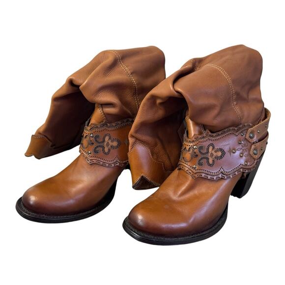 CUADRA Cowgirl Mexican Western Leather Cowhide Boots CU202 Honey Stud Harness 7 - Picture 3 of 11